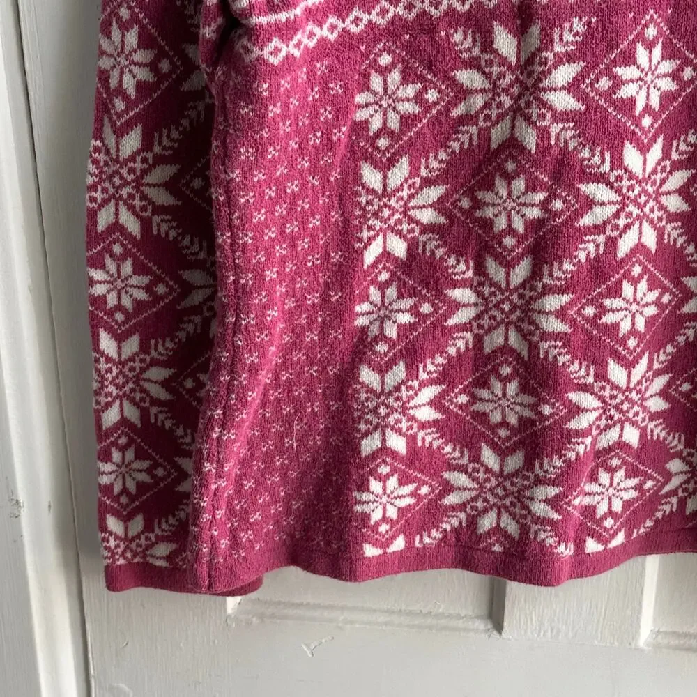 L.L.Bean Fair Isle Quarter Zip Sweater XL Pink Nordic Lambswool Blend Pullover